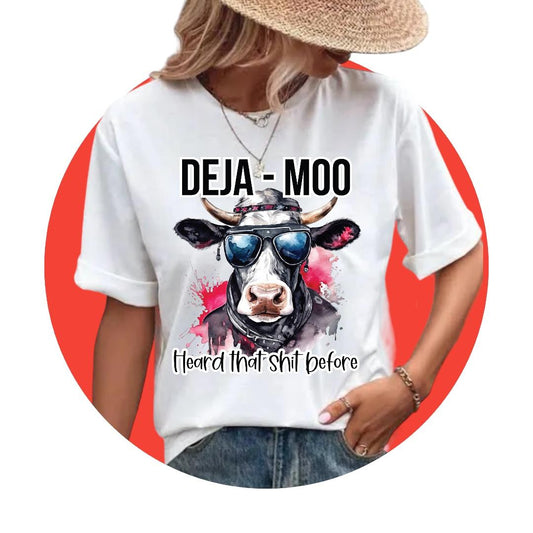 Graphic Tee Cow Humor- Deja Moo